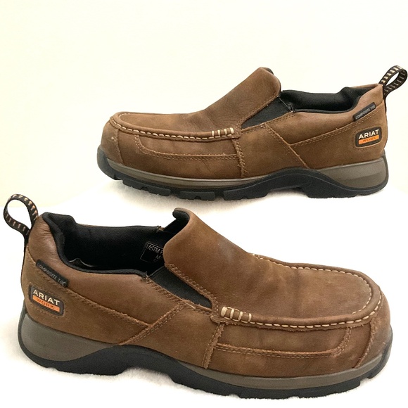 Ariat Men’s Brown Leather Composite Toe Slip-On Work Boots Size 10D - Picture 1 of 16